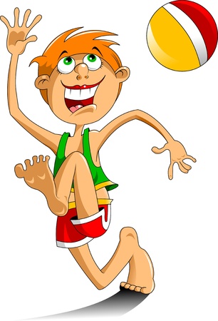 Cheerful boy playing with a ball  vector illustration ; のイラスト素材