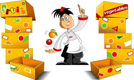 seller touts fruit and vegetablesのイラスト素材