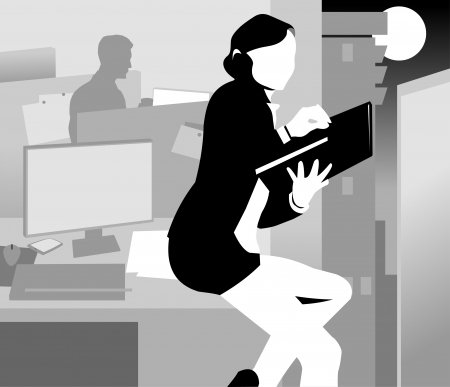 Office workers sitting at the table and working on computers; のイラスト素材