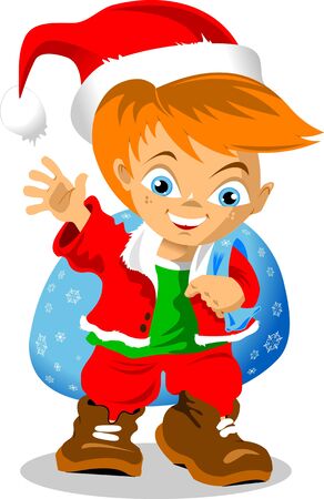 little elf brought Christmas gifts to children  vector ; のイラスト素材