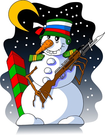 merry snowman guarding the countryのイラスト素材