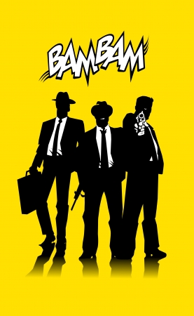 Three men in black suits with a weaponのイラスト素材