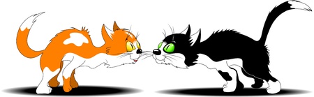 red and black cats with white spots is preparing to fight; のイラスト素材