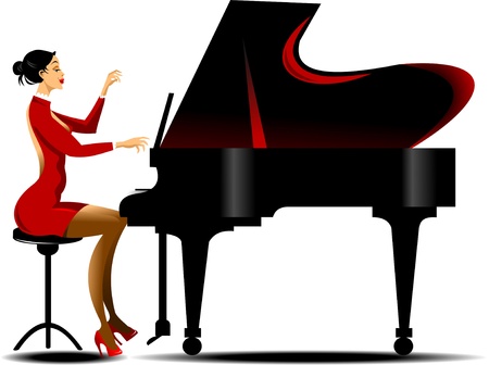 girl in a red dress playing piano blackのイラスト素材
