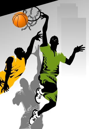 player in basketball at the background of basketball rings  vector のイラスト素材