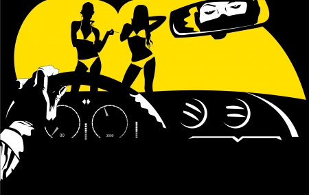 man in a car on the panel selects a prostituteのイラスト素材