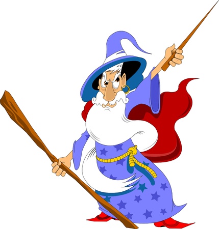 Illustration of a book with an image of a castle and a magician on a white backgroundのイラスト素材