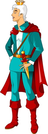 prince wearing a crown and a red cloak, vector illustrationのイラスト素材