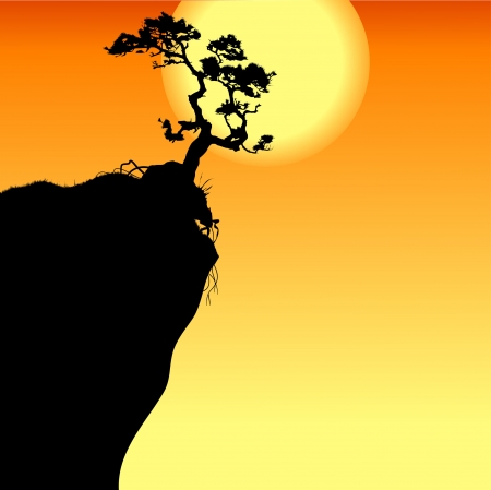 Hi single lonely tree on a precipice, vector-illustrationのイラスト素材
