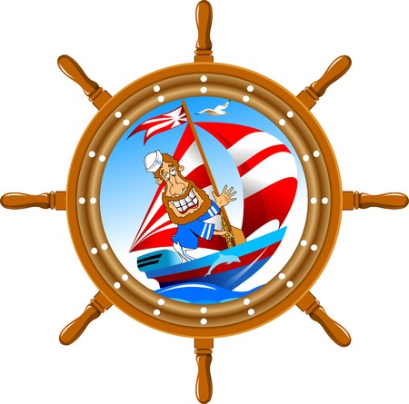 The steering wheel with the image of the brave sailor, vectorのイラスト素材