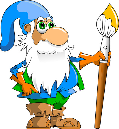 cheerful gnome with huge colored pencilのイラスト素材