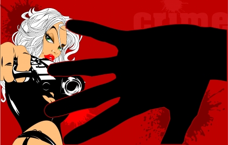 beautiful woman with big black gun, vectorのイラスト素材