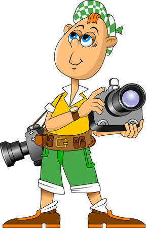 Vector illustration of funny photographer speaking, vector and illustrationのイラスト素材