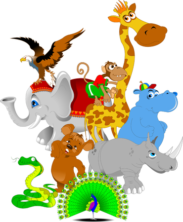 illustration of a zoo and the animals in a beautiful natureのイラスト素材
