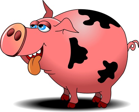 Happy smiling little baby pig, vector and illustrationのイラスト素材