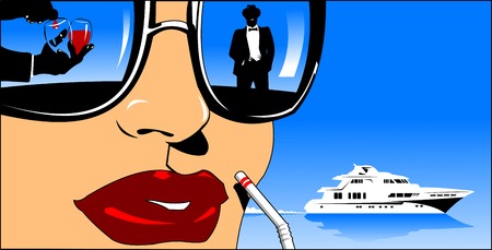 cocktail and man are reflected in glasses womenのイラスト素材