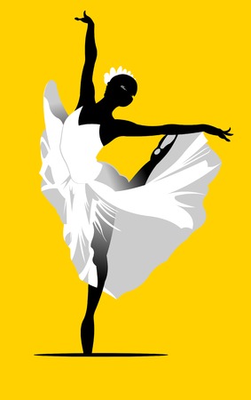 ballerina silhouette in a white dress on a yellow backgroundのイラスト素材