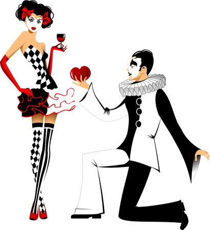 Man gives his heart to the girl in the dress of Columbineのイラスト素材