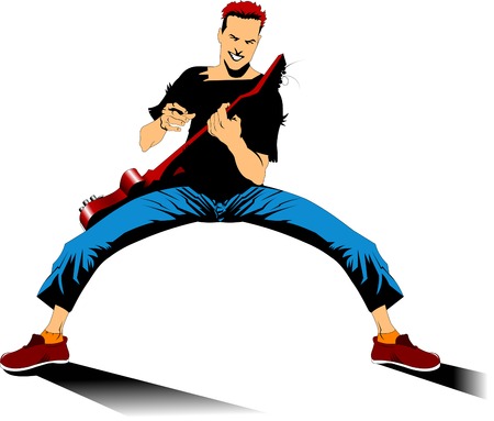 musician performs solo party on the red guitar. vector illustrationのイラスト素材
