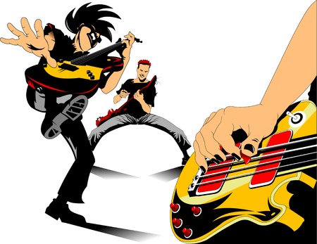 musician performs solo party on the red guitarのイラスト素材