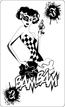 beautiful woman with big black gun, vectorのイラスト素材