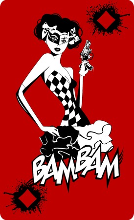 beautiful woman with big black gun, vectorのイラスト素材