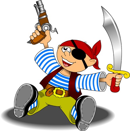 little boy dressed as a pirate with a saber and a pistolのイラスト素材