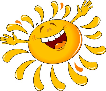 Shining yellow smiling sun cartoon character as weather sign temperatureのイラスト素材