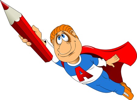 super letter in the form of a flying man in a red cloakのイラスト素材