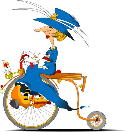 Woman in ancient dress on an old bicycle, vectorのイラスト素材