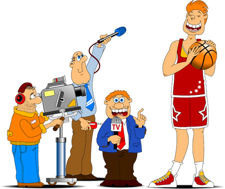 the journalist interviews a very high basketballのイラスト素材
