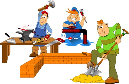 working with a shovel and a pick on a white background, vectorのイラスト素材