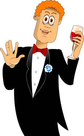 friend of the groom in a black coat with a glass of red wineのイラスト素材