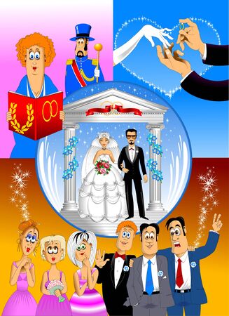 young groom in black tuxedo and white rose on the lapelのイラスト素材