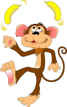 funny monkey juggling two yellow bananas, vectorのイラスト素材