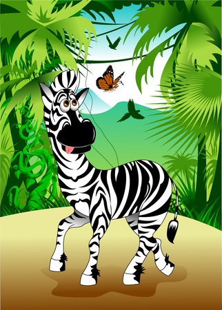 fun zebra with black stripes, vector and illustrationのイラスト素材