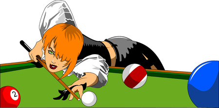 woman in black shorts and black top playing billiardsのイラスト素材