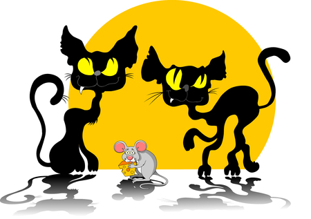 Funky gray mouse with a big piece of cheese and catのイラスト素材