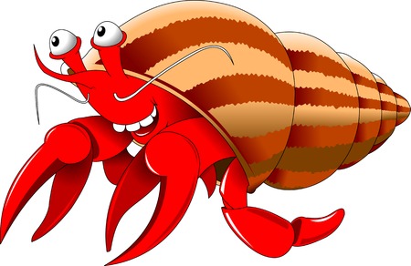 cheerful cancer hermit looks out of large seashellのイラスト素材