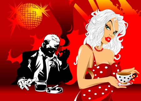 beautiful waitress serving customers in a nightclub, vectorのイラスト素材