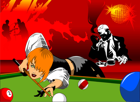 woman in black shorts and black top playing billiardsのイラスト素材