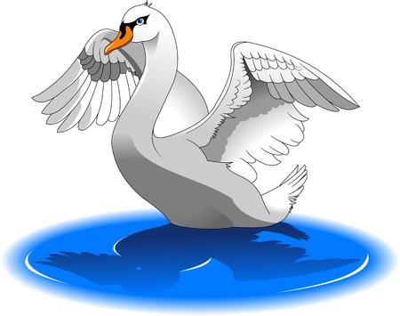Cartoon beauty swan floats on water, vector and illustrationのイラスト素材