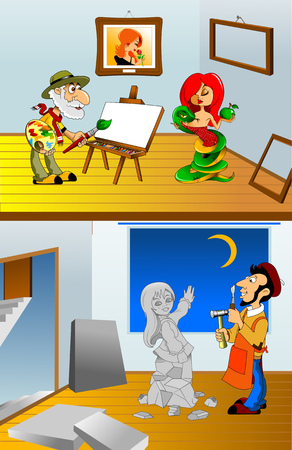The artist paints a picture, and the sculptor makes a statueのイラスト素材