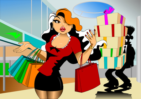 Beautiful young women with shopping bagsのイラスト素材