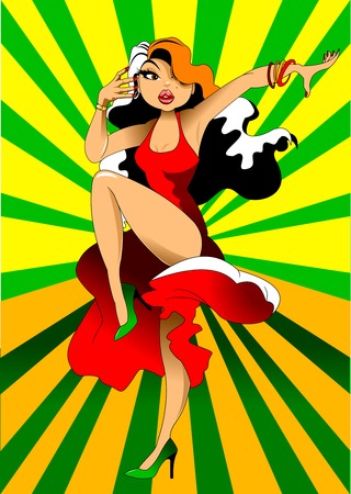 cartoon of a beautiful woman dancing tango on a dance floor, vectorのイラスト素材