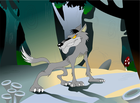 Wild danger grey wolf in cartoon style. Animal in the woodsのイラスト素材