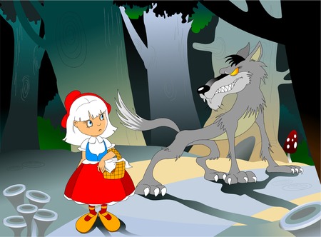 Little Red Riding Hood and Wolf in the forestのイラスト素材