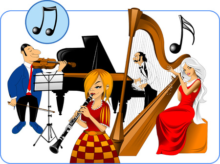 Cute colorful illustration of musicians.のイラスト素材