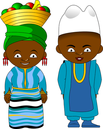 man and woman in national African clothes, vector and illustrationのイラスト素材