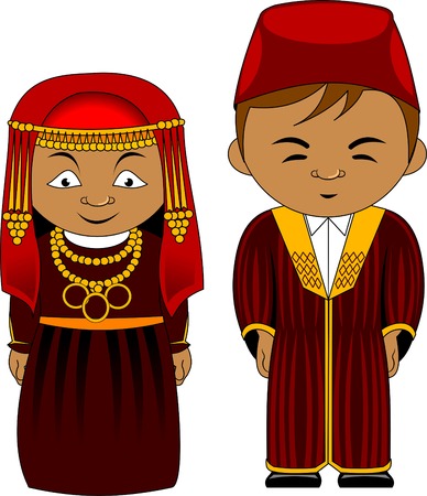 man and woman in national African clothes, vector and illustrationのイラスト素材